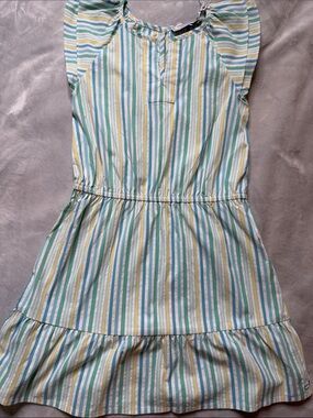 Vineyard Vines Girls' Striped Ruffle Sleeve Dress - Blue, Mint & Yellow